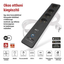 GoSmart hosszabbító 2 m / 4 aljzat / kapcsolós / USB / fehér-fekete / PVC / 1,5 mm2