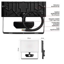 LED-es reflektor TAMBO mozgásérzékelővel, 50 W, 5000 lm, fekete