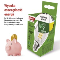 Żarówka LED Filament Mini Globe A CLASS/ E14 / 3,8 W (60 W) / 806 lm / neutralna biel