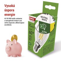 LED žiarovka Filament Mini Globe A CLASS / E14 / 3,8 W (60 W) / 806 lm / Neutrálna biela