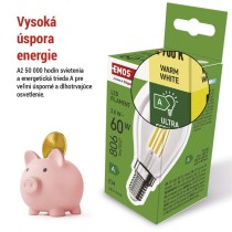 LED žiarovka Filament Mini Globe A CLASS / E14 / 3,8 W (60 W) / 806 lm / teplá biela