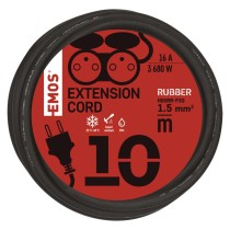Vonkajší predlžovací kábel 10 m / 2 zásuvky / čierny / guma / 230 V / 1,5 mm2
