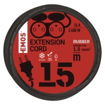 Venkovní prodlužovací kabel 15 m / 2 zásuvky / černý / guma / 230 V / 1,5 mm2