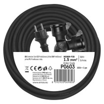 Przedłużacz ogrodowy 20 m / 2 gniazda / czarny / guma / 230 V / 1,5 mm2