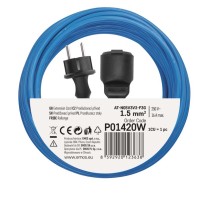 Počasí odolný prodlužovací kabel 20 m / 1 zásuvka / modrý / PVC / 230 V / 1,5 mm2