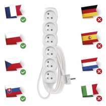 Przedłużacz 3 m / 6 gniazd / biały / PVC / 1,5 mm2