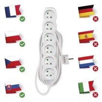 Przedłużacz 5 m / 6 gniazd / biały / PVC / 1,5 mm2