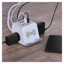 Przedłużacz - kostka 2 m / 2 gniazda / biały / 2×USB-A + 1×USB-C+Qi / 1,5 mm2