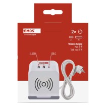 Przedłużacz - kostka 2 m / 2 gniazda / biały / 2×USB-A + 1×USB-C+Qi / 1,5 mm2