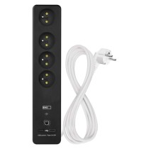 GoSmart prodlužovací kabel 2 m / 4 zásuvky / s vyp. / s USB / bílá-černá / PVC / 1,5 mm2