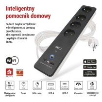 GoSmart Przedłużacz 2 m / 4 gniazda / z wyłącznikiem / z USB / biało-czarny / PVC / 1,5mm2