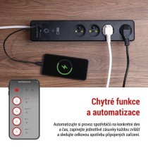 GoSmart prodlužovací kabel 2 m / 4 zásuvky / s vyp. / s USB / bílá-černá / PVC / 1,5 mm2