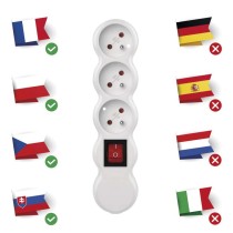 Samostatná 3 zásuvka s vypínačem, bílá