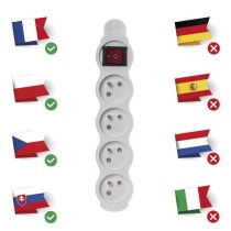 Samostatná 4 zásuvka s vypínačem, bílá