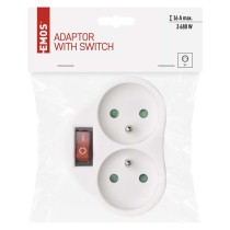 Rozbočovací zásuvka 2x kulatá s vypínačem, bílá