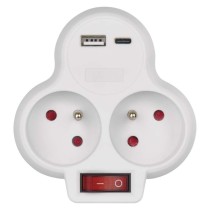 Rozbočovací zásuvka 2×, vyp., 1×USB-A+1×USB-C, bílá