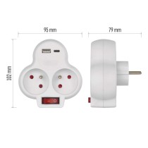 Rozbočovací zásuvka 2×, vyp., 1×USB-A+1×USB-C, bílá