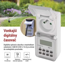 Časovač – digitálna spínacia zásuvka vonkajšia IP44