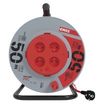 Prodlužovací kabel na bubnu, pevný střed / 50m / 4 zásuvky / červený / PVC / 230V / 1,5mm2