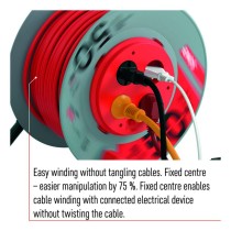 Prodlužovací kabel na bubnu, pevný střed / 50m / 4 zásuvky / červený / PVC / 230V / 1,5mm2