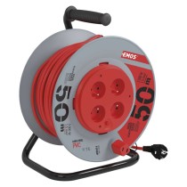 Predlžovací kábel na bubne 50 m / pevný stred / 4 zásuvky / červený / PVC / 230 V / 1,5mm2