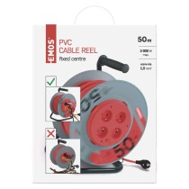 Predlžovací kábel na bubne 50 m / pevný stred / 4 zásuvky / červený / PVC / 230 V / 1,5mm2