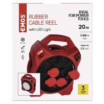 Venk. prodl. kabel na bubnu 20 m / 4 zás. / guma / 230 V / 1,5 mm2 s LED reflektorem