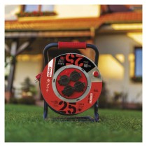 Venkovní prodlužovací kabel na bubnu 25 m / 4 zásuvky / černý / guma / 230 V / 1,5 mm2