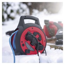 Počasí odolný prodluž. kabel na bubnu 20 m / 3 zásuvky / modrý / PVC / 230 V / 1,5 mm2