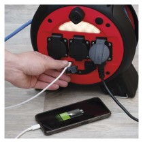 Počasí odolný prodluž. kabel na bubnu 20 m / 3 zásuvky / modrý / PVC / 230 V / 1,5 mm2