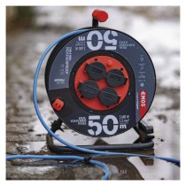 Počasí odolný prodluž. kabel na bubnu 50 m / 4 zásuvky / modrý / PVC / 230 V / 1,5 mm2