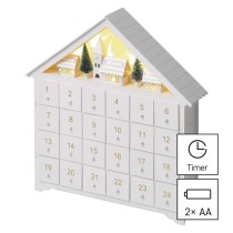 LED Adventskalender aus Holz, 35x33 cm, 2x AA, Innen, warmweiss, Timer