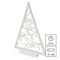 LED Deko – Beleuchteter Baum mit Ornamenten, 40 cm, 2x AA, Innen, warmweiss, Timer