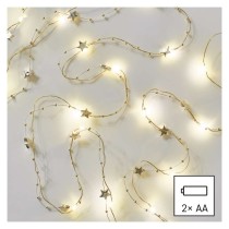 LED karácsonyi fényfüzér arany – csillagok, 1,9 m, 2x AA, beltéri, meleg fehér, időzítő