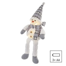 LED karácsonyi ülő hóember, 31 cm, 3× AA, beltérre, meleg fehér