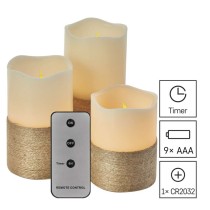 LED dekoráció – 3x viaszgyertya zsinórral, 3x 3x AAA, beltéri, vintage, távirányító