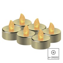 LED dekoráció – 6x teamécses, arany, 6x CR2032, beltéri, vintage