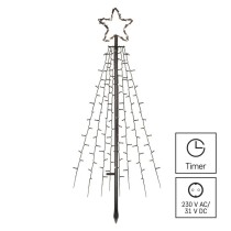 LED karácsonyfa, fém, 180 cm, kültéri és beltéri, hideg fehér, időzítő