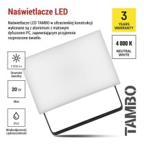 Naświetlacz LED TAMBO, 20 W, 2000 lm, IP65, czarny