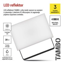 LED reflektor TAMBO, 20 W, 2000 lm, IP65, črna