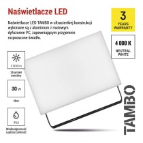 Naświetlacz LED TAMBO, 30 W, 3000 lm, IP65, czarny