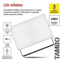 LED reflektor TAMBO, 30 W, 3000 lm, IP65, črna