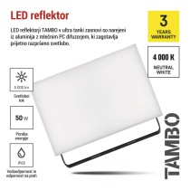 LED reflektor TAMBO, 50 W, 5000 lm, IP65, črna