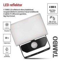 LED-es reflektor TAMBO mozgásérzékelővel, 10 W, 1000 lm, fekete