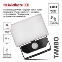 Naświetlacz LED TAMBO z czujnikiem PIR, 10 W, 1000 lm, czarny
