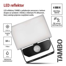 LED reflektor TAMBO so senzorom pohybu, 10 W, 1000 lm, čierny