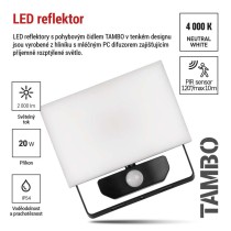LED reflektor TAMBO se senzorem pohybu, 20 W, 2000 lm, černý