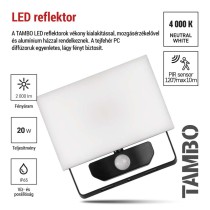LED-es reflektor TAMBO mozgásérzékelővel, 20 W, 2000 lm, fekete