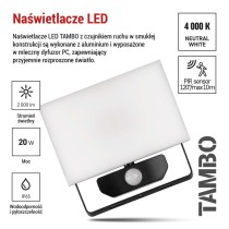 Naświetlacz LED TAMBO z czujnikiem PIR, 20 W, 2000 lm, czarny