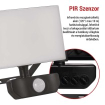 LED-es reflektor TAMBO mozgásérzékelővel, 20 W, 2000 lm, fekete